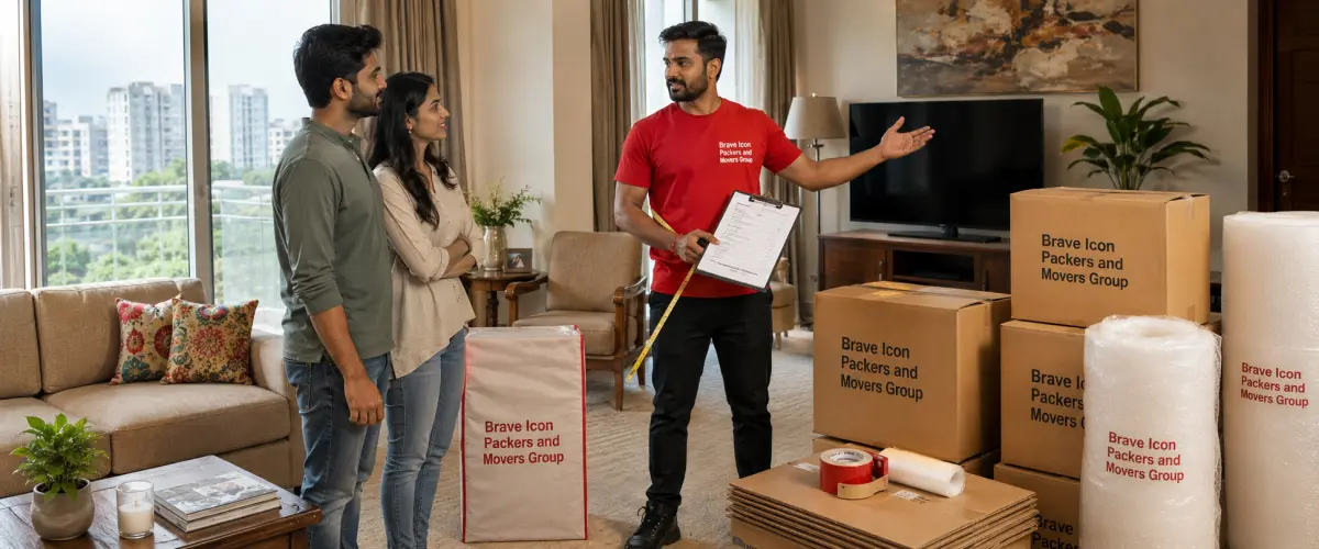 A professional pre-move survey inside a cozy Noida apartment living room.